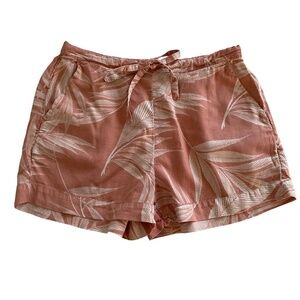 Tahari Sleepwear Linen Blend Tropical Palm Print Shorts Sz M Mauve Loungewear